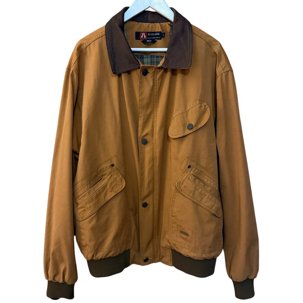 KAKADU Vtg Canvas Leather Collar Australian Field Chore Bomber Jacket Men size L